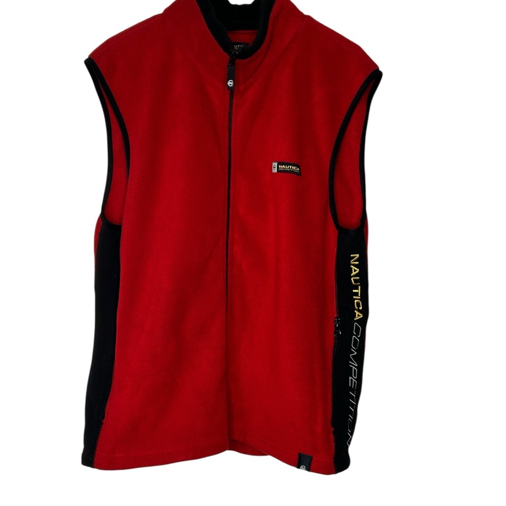 Nautica Competition Red Fleece Vest Men’s Large Zip Front Sleeveless Jacket